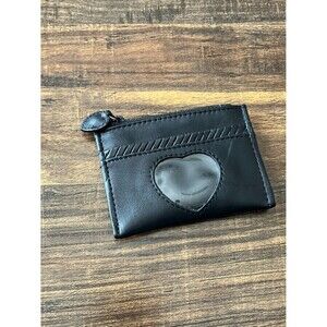 Brighton Black Leather Zip Top Coin Purse Pouch with Clear Heart ID Holder